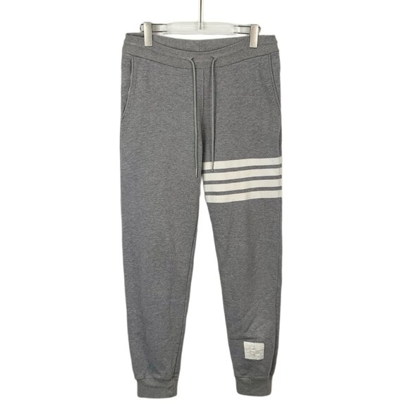 THOM BROWNE New York Gray Cotton Jogger Sweatpants With Four Bar Stripe Detail M - Picture 1 of 7